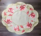 Antique Embroidered Floral Linen Table Round Arts And Crafts Tablecloth