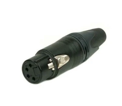 Carcasa negra de 4 pines y contactos dorados Neutrik NC4FXX-B hembra
