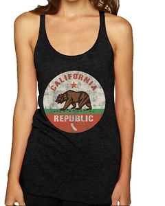 California Republic Distress Circle Flag Tri-Blend Racerback Tank Top - Picture 1 of 16