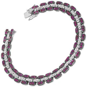 Round Lab Ruby Dual Tone Bracelet 925 Sterling Silver Red Carpet Women Jewelry - Picture 1 of 7