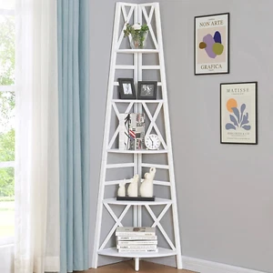Corner Shelf,5-Tier Freestanding Corner Bookshelf,Tall Corner Ladder Shelf with - Picture 1 of 7