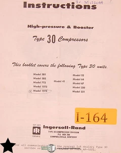 Ingersoll Rand 5B1, 5B2 7T2 15T2 15T3 52 64 67 220 231, Compressor Manual 1959 - Picture 1 of 1