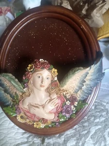 Angel Wings & Flowers Pocket Sconce Wall Decor W/ Gold Sparkles - Picture 1 of 10