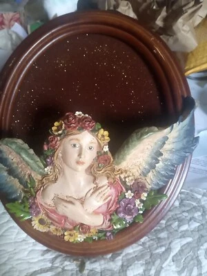 Aplique de bolsillo con alas de ángel y flores decoración de pared con destellos dorados  Foto 1 de 4