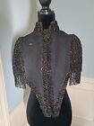 Victorian 19Th C Heavy Jet Silk Beaded Mourning Cape Capelet Beaded Tastle Trim