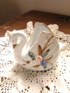 Vintage Porcelain Flower Embellished Swan Figure - Picture 1 of 5