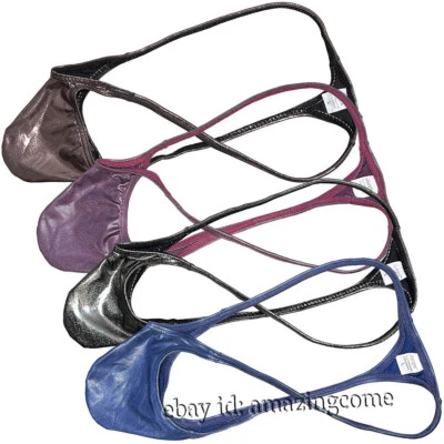 Men Micro Thong Pouch String T-back Underwear Shiny Metallic Bikini Tanga Trunks - Image 1 of 4