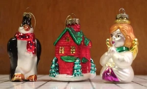 Adornos de Navidad de vidrio de mercurio - Juego de 3 pingüinos casa ángel - Imagen 1 de 5