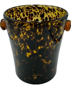 Vintage Tortoise Shell Brown Glass Ice Bucket Barware - Picture 1 of 12