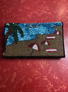 Beaded Beach Scene Snap Closure Rope Strap Purse Sequins BRAND NEW Great Gift ! - Picture 1 of 8