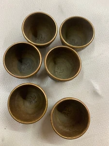 6Pcs WOW Chinese Brass Hand Made *Dragon W/Buddhist Swastika* Cups - Picture 1 of 8