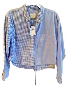 American Eagle NWTs Cropped Blue and White Check Button Down Sz S 44.95 - Picture 1 of 6