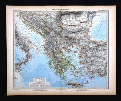 1892 Stieler Map Balkans Greece Italy Turkey Romania Bulgaria Serbia Bosnia - Image 1 of 4