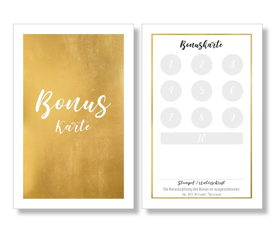 Frank Paperman® | 125/200 goldene Bonuskarte für Kunden | funkelnde Goldprägung
