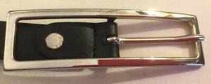 CALVIN KLEIN Donna Pelle Nera Cintura Slim Tono Argento Fibbia Logo Italia 29-38" - Foto 1 di 6