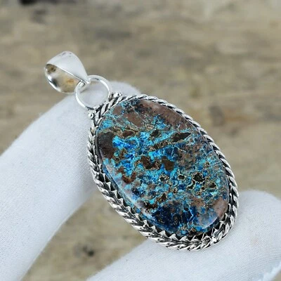 Naturale Azzurrite Gemma Ciondolo 925 Argento Attraente Per Regalo Pasquale - Immagine 1 di 4