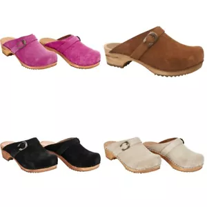 Sanita Wood Hedi Women Clogs | Slippers | garden shoes | Suede Leather - NEW - Picture 1 of 16