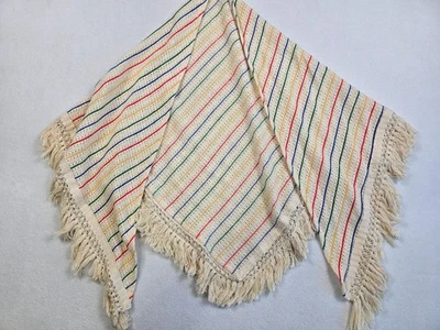 Mantón manta vintage tejido a mano multicolor con flecos a rayas arco iris Foto 1 de 3