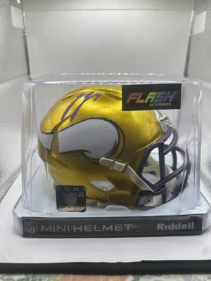 JJ McCarthy 亲笔签名闪光备用迷你头盔明尼苏达维京人 — 第 1/3 张图片