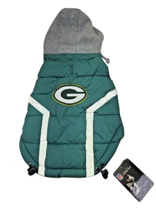Green Bay Packers Puffer Vest Hoodie Large Dog New with Tags NFL Licensed - Picture 1 of 13