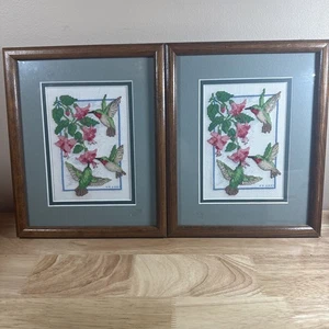 2 PC LOT /Completed Finished 5 X 7 Hummingbird Framed Cross Stitch 8 X 10 FRAME - Picture 1 of 15