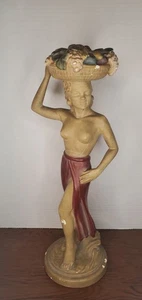 Vintage tropische Frau Korb Statue hawaiianisches Kreidegeschirr Tiki Bar polynesisches ABCO - Bild 1 von 18