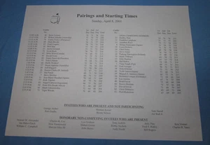 Pairings and Start Time Sheet ~ Masters Golf Tournament ~ Sunday April 8, 2001 - Picture 1 of 3