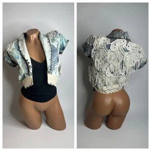 YMI Beaded Pearl Painted Denim Jacket Coquette Western Glam Festival Size S USA - Picture 1 of 13