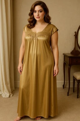 Maxi Vestido Camisón Vintage JCPenney Dorado Nailon Yugo Calado Talla M EE. UU. Foto 1 de 4