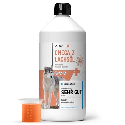 REAVET Lachsöl Hunde 1 Liter, Omega 3 & 6 Barf Öl Hund, Hochdosiertes Fischöl - Bild 1 von 4