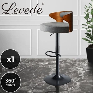 Levede 1x Kitchen Bar Stools Gas Lift Wooden Beech Stool Metal Barstools Grey - Picture 1 of 10