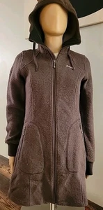 Bergans of Norway Myrull Lady Coat Womens Small Hooded Long Wool Jacket Brown - Picture 1 of 19