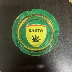 Decaled Thick Glass Smoking Ashtray - Reggae Rasta - 3.5 inch Wide - Picture 1 of 5