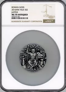 JUPITER RÖMISCHE GODS SERIE 2016 NIUE 2oz SILBERMÜNZE NGC $ 2 MS 70 STD ANTIK - Bild 1 von 9