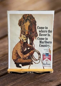 Rivista originale vintage anni '80 AD Marlboro Country schizzo cavallo cowboy arte - Foto 1 di 1