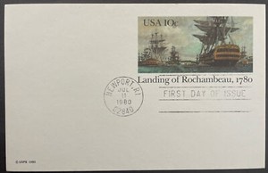 UX84 FDC Newport Postal Card Landing Rochambeau 10c 1980