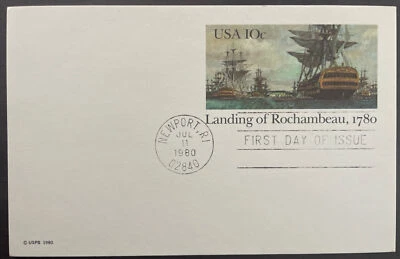 UX84 FDC Newport Postal Card Landing Rochambeau 10c 1980 - Image 1 of 2