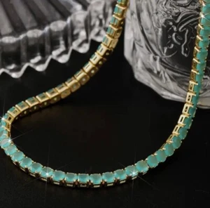 Elegante Damen Modeschmuck Halskette Türkis & Goldfarben Kupfer Intarsien - Bild 1 von 4