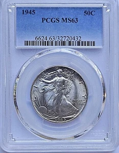 Medio dólar Walking Liberty 1945 p se ve "cabeza completa" clasificado ms UNC PCGS MS63 - Imagen 1 de 3