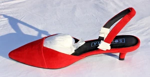 NEW SOL SANA KATE 1-3/4" WRAPPED KITTEN HEEL SLINGBACK STRAWBERRY RED SUEDE SNDL - Picture 1 of 8