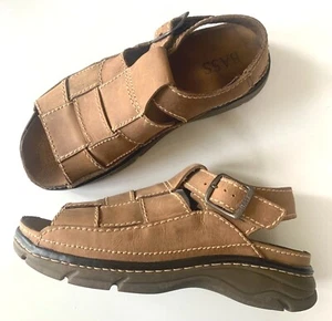 Vintage BASS Sandals Mens 9 FISHERMAN Leather Open Toe Basketweave Buckle  - Picture 1 of 9