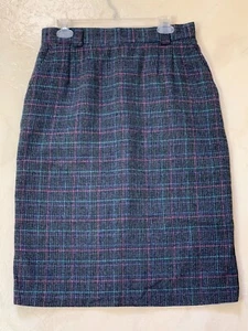 Vintage Norton McNaughton Womens Size 14 Black Pink Teal Plaid Lined Skirt Wool - Picture 1 of 5