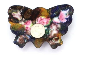 Butterfly Shaped TRINKET DISH Blue Glass Hand Painted - Picture 1 of 7