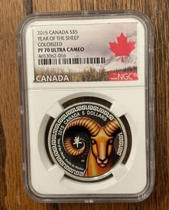 2015 $5 CANADA 3/4OZ .9999 SILVER YEAR OF THE SHEEP NGC PF70 UCAM PROOF RARE - Picture 1 of 3