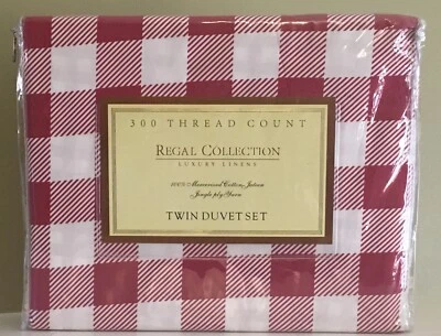 Regal Collection Luxury Linen Red & White Plaid Harvard Twin Duvet Cover Set NEW - Image 1 of 3
