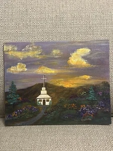 Christian Art Painting The Cross Church OOAK 8x10 Canvas Acrylic Art - Picture 1 of 6