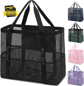 Mesh Beach Bag, Large Beach Tote with Zipper Pocket for Family Pool Bag for Toys - Picture 1 of 9