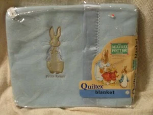 VTG NOS Blue Quiltex Peter Rabbit Satin Edge Baby Blanket 1993 - Picture 1 of 8