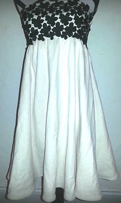 Vestido de cóctel Tibi NY crema lino y negro floral sin tirantes talla 6 Foto 1 de 4