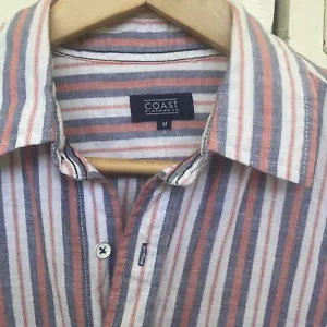 Coast Clothing Co Mens Size M Long Sleeve Navy Red White Stripe Linen Shirt - Picture 1 of 10